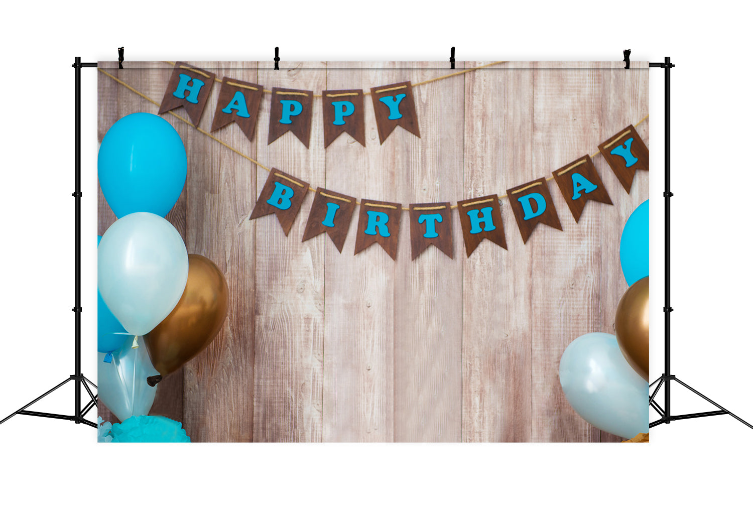 Toile de Fond "Joyeux Anniversaire" avec Ballons et Bois RR5-31