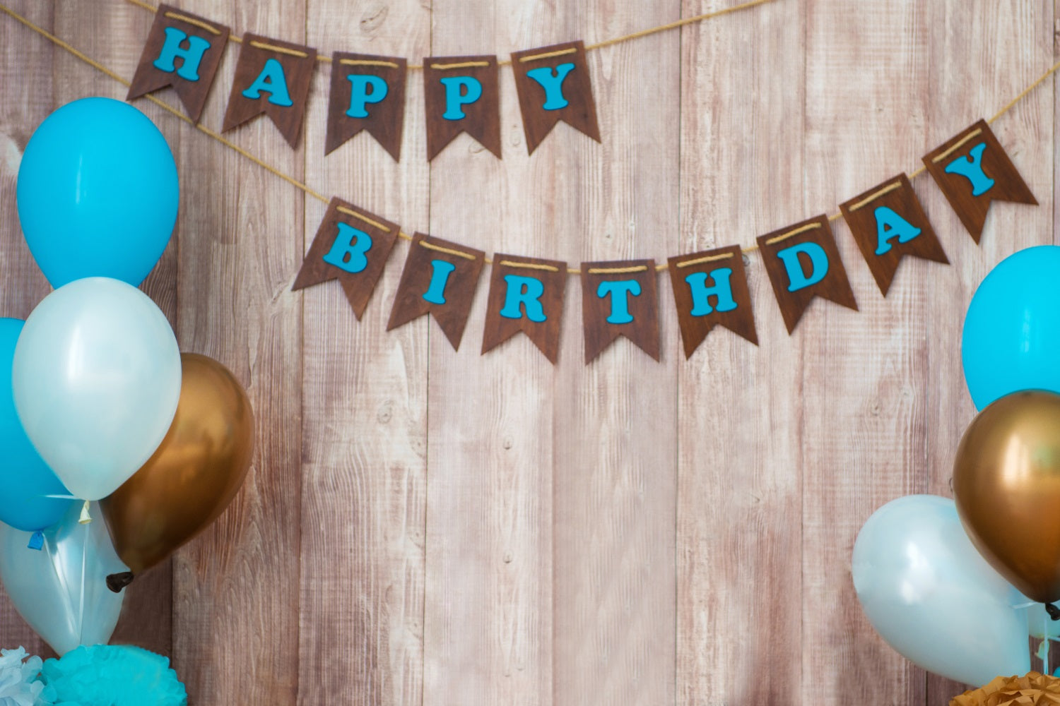 Toile de Fond "Joyeux Anniversaire" avec Ballons et Bois RR5-31
