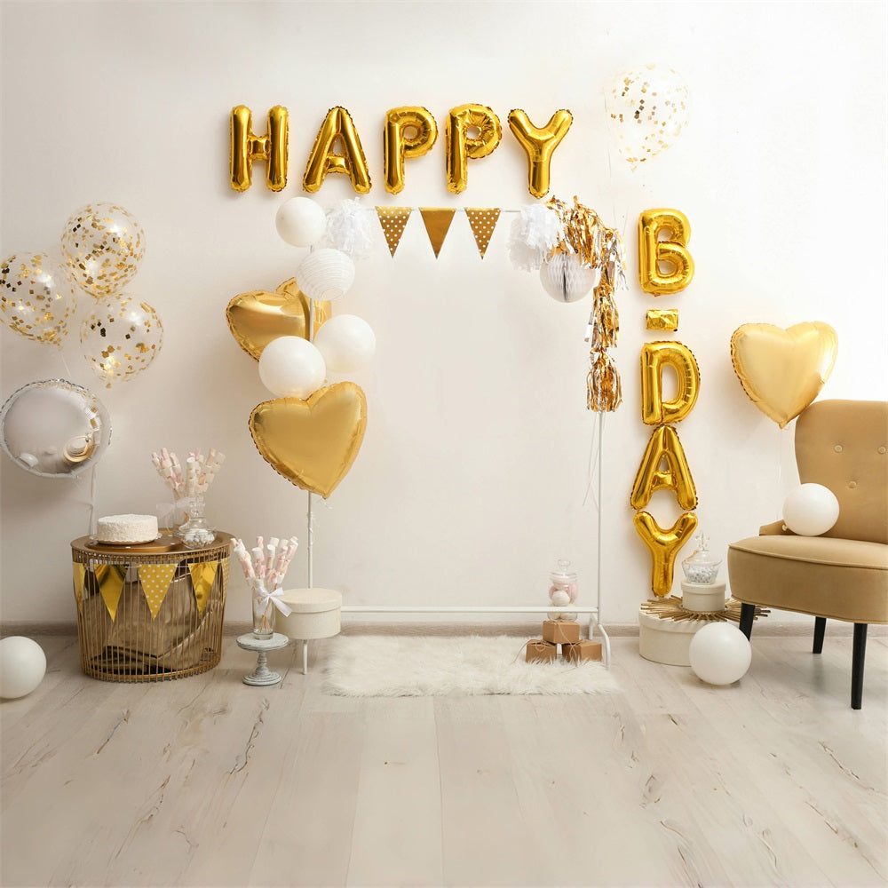 Toile de Fond Décoration de Fête d'Anniversaire avec Ballons Dorés RR5-32