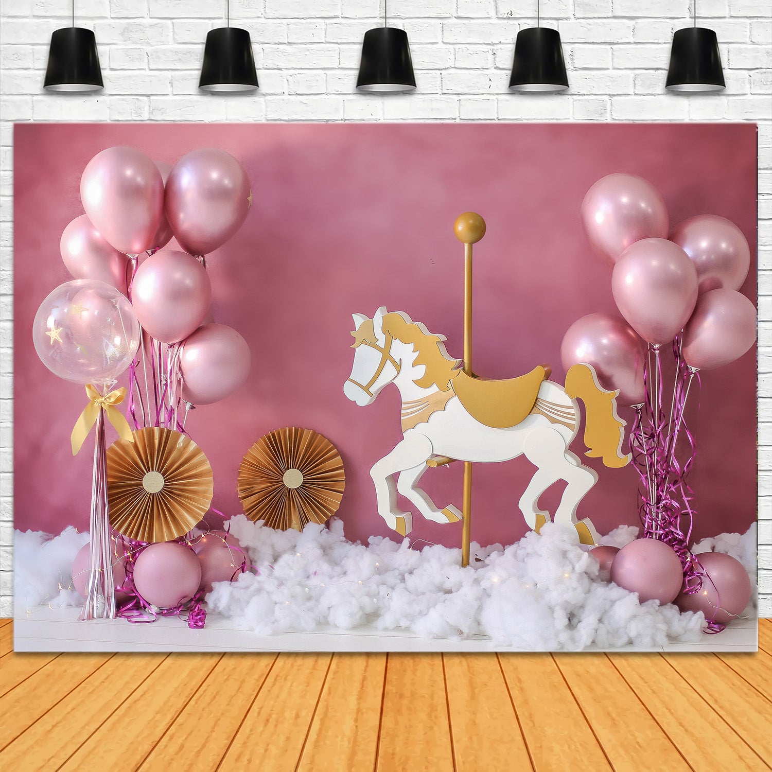 Toile de Fond Décoration de Fête pour Enfants avec Ballons Roses RR5-39