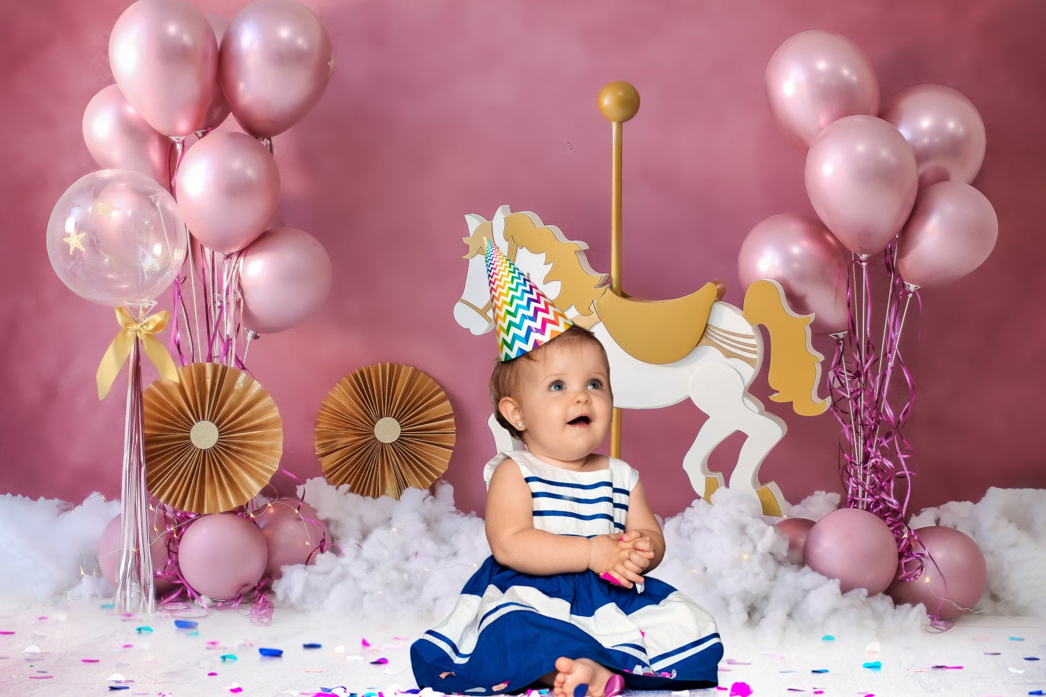 Toile de Fond Décoration de Fête pour Enfants avec Ballons Roses RR5-39