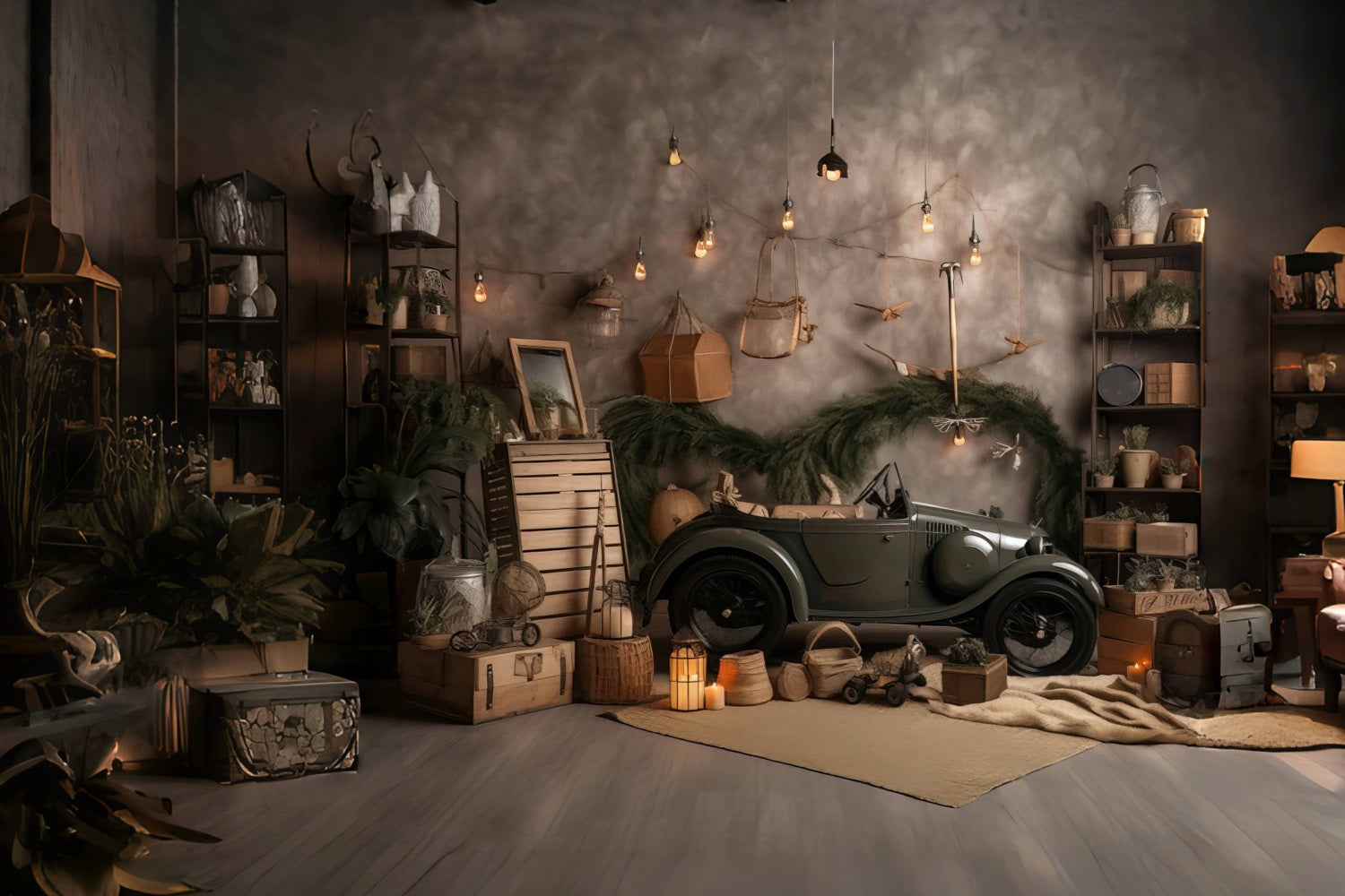 Toile de Fond Guirlande Lumineuse avec Mini Voiture pour la Fête des Pères RR5-3