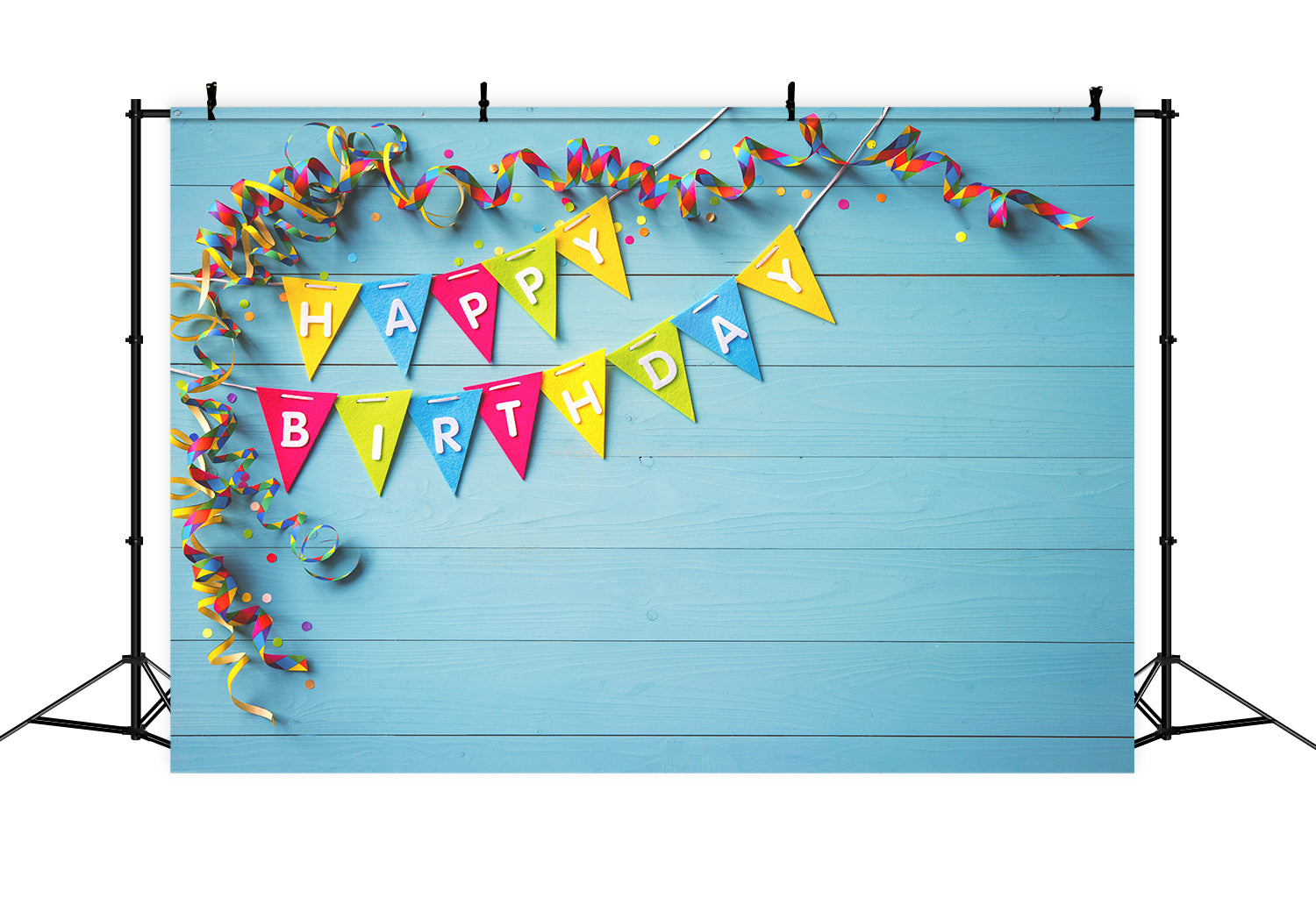 Toile de Fond "Joyeux Anniversaire" Bleu et Bois RR5-44