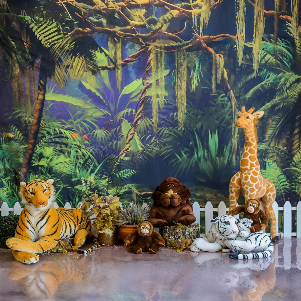 Toile de Fond Fête d'Enfants avec Animaux de la Jungle Safari RR5-45
