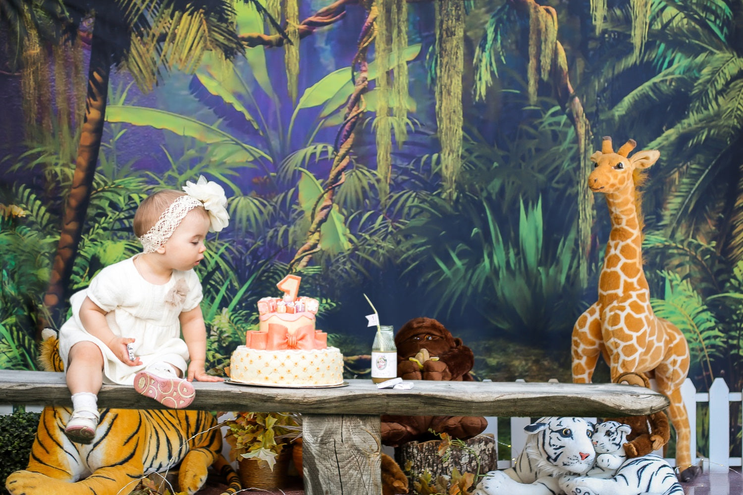 Toile de Fond Fête d'Enfants avec Animaux de la Jungle Safari RR5-45