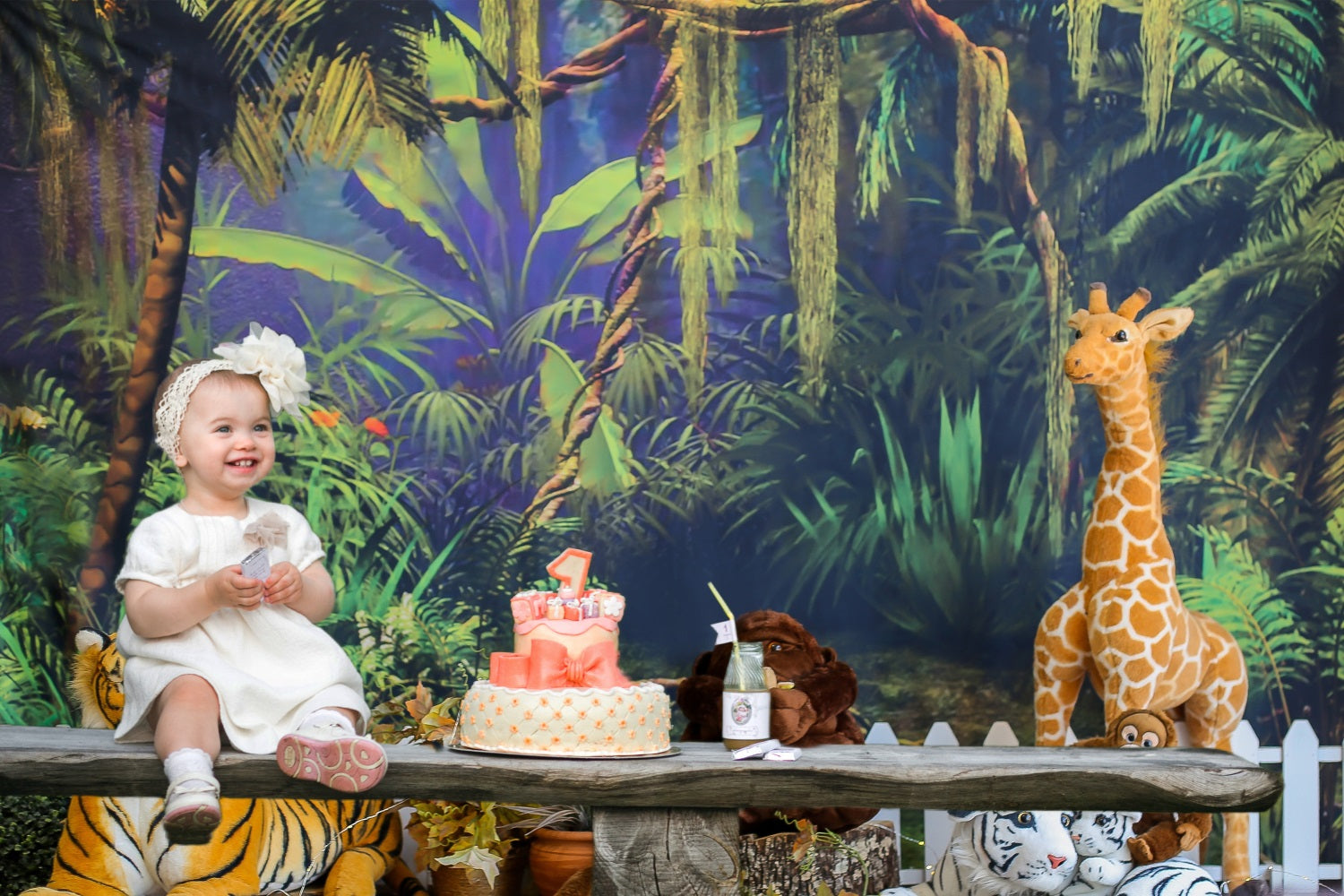 Toile de Fond Fête d'Enfants avec Animaux de la Jungle Safari RR5-45