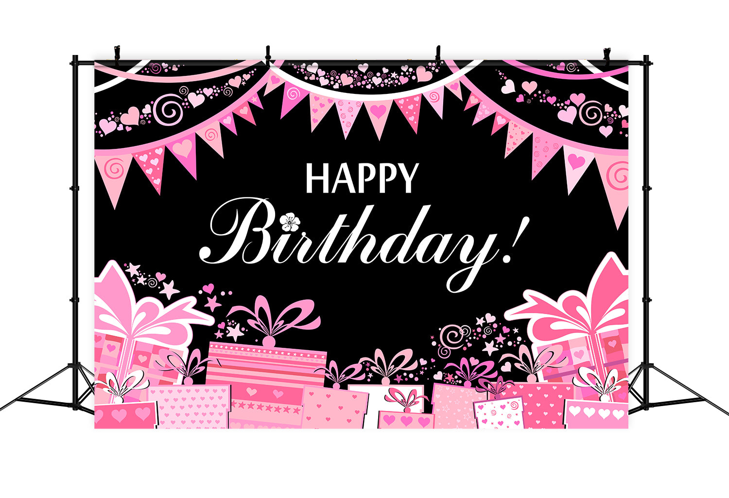 Toile de fond personnalisée pour anniversaire Fanions roses Boîte cadeau RR5-48