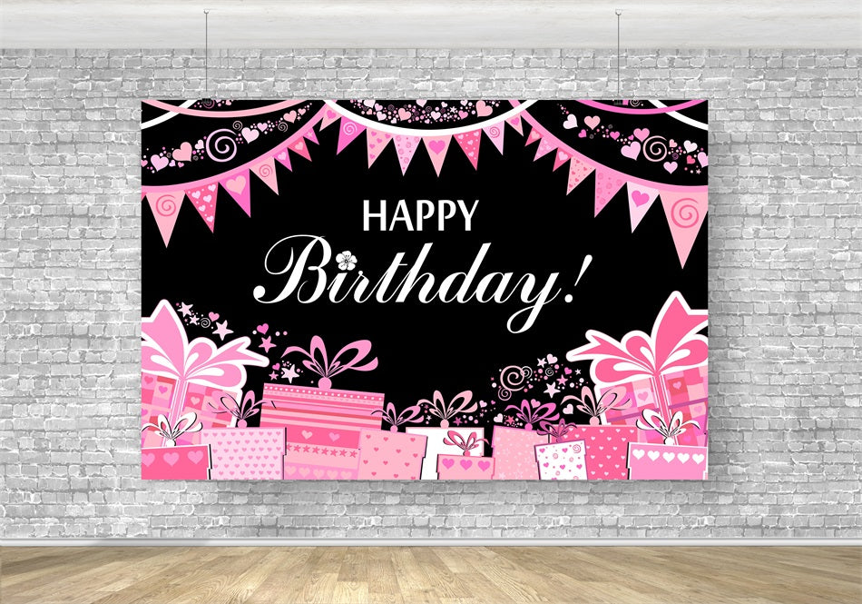 Toile de fond personnalisée pour anniversaire Fanions roses Boîte cadeau RR5-48
