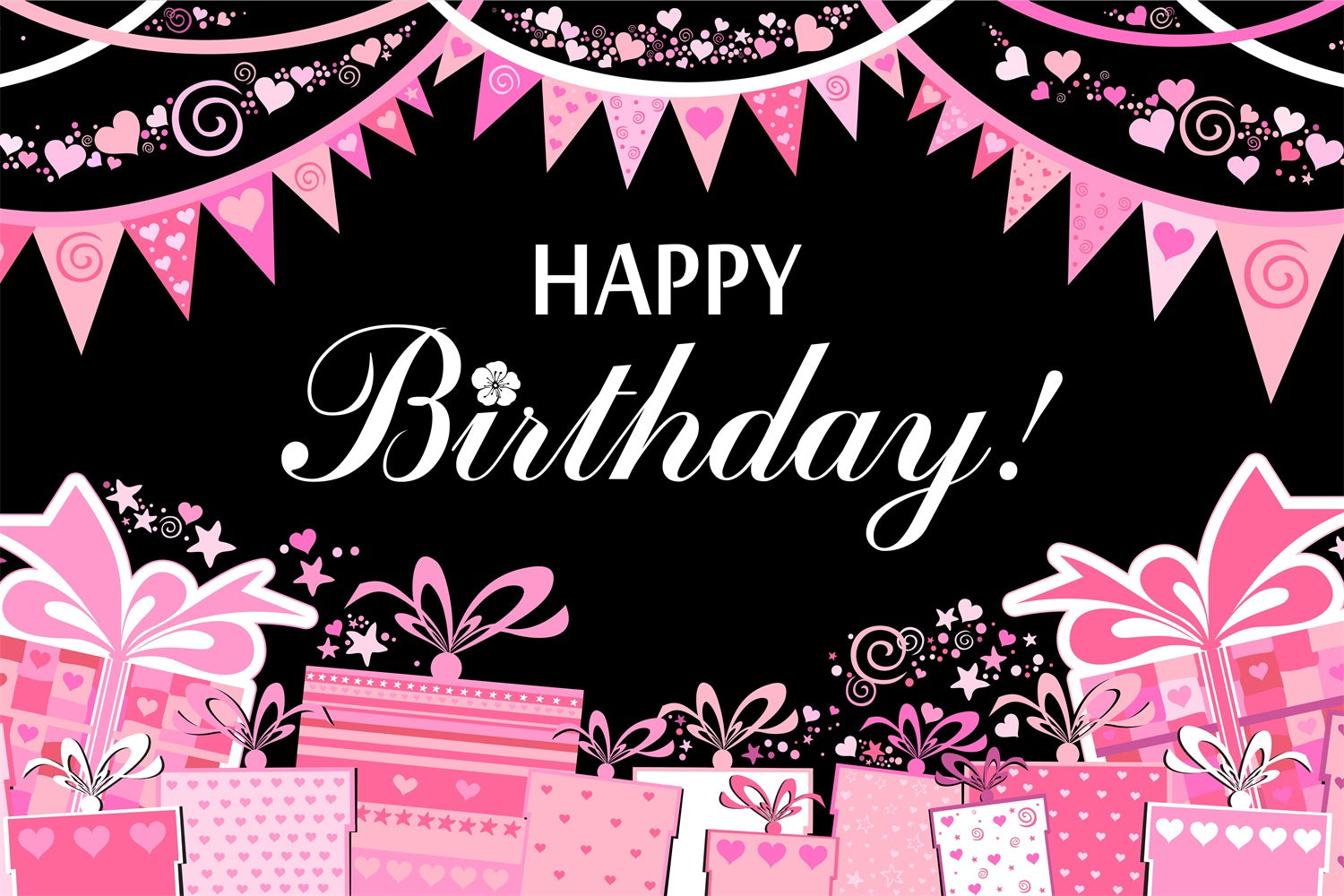 Toile de fond personnalisée pour anniversaire Fanions roses Boîte cadeau RR5-48