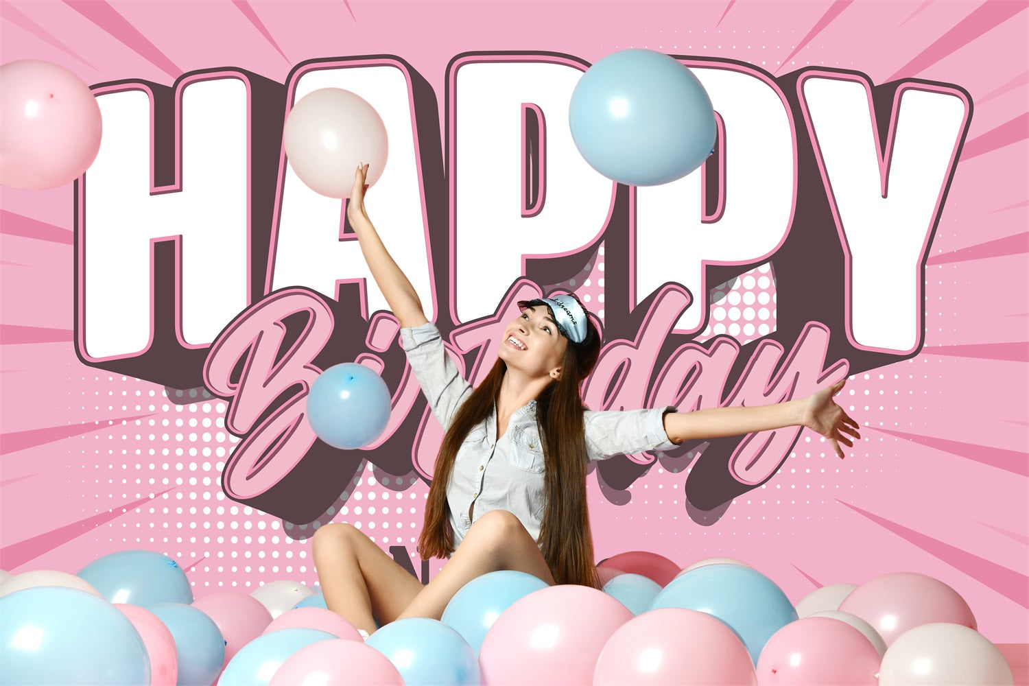 Toile de fond rose personnalisée pour fête d'anniversaire RR5-51