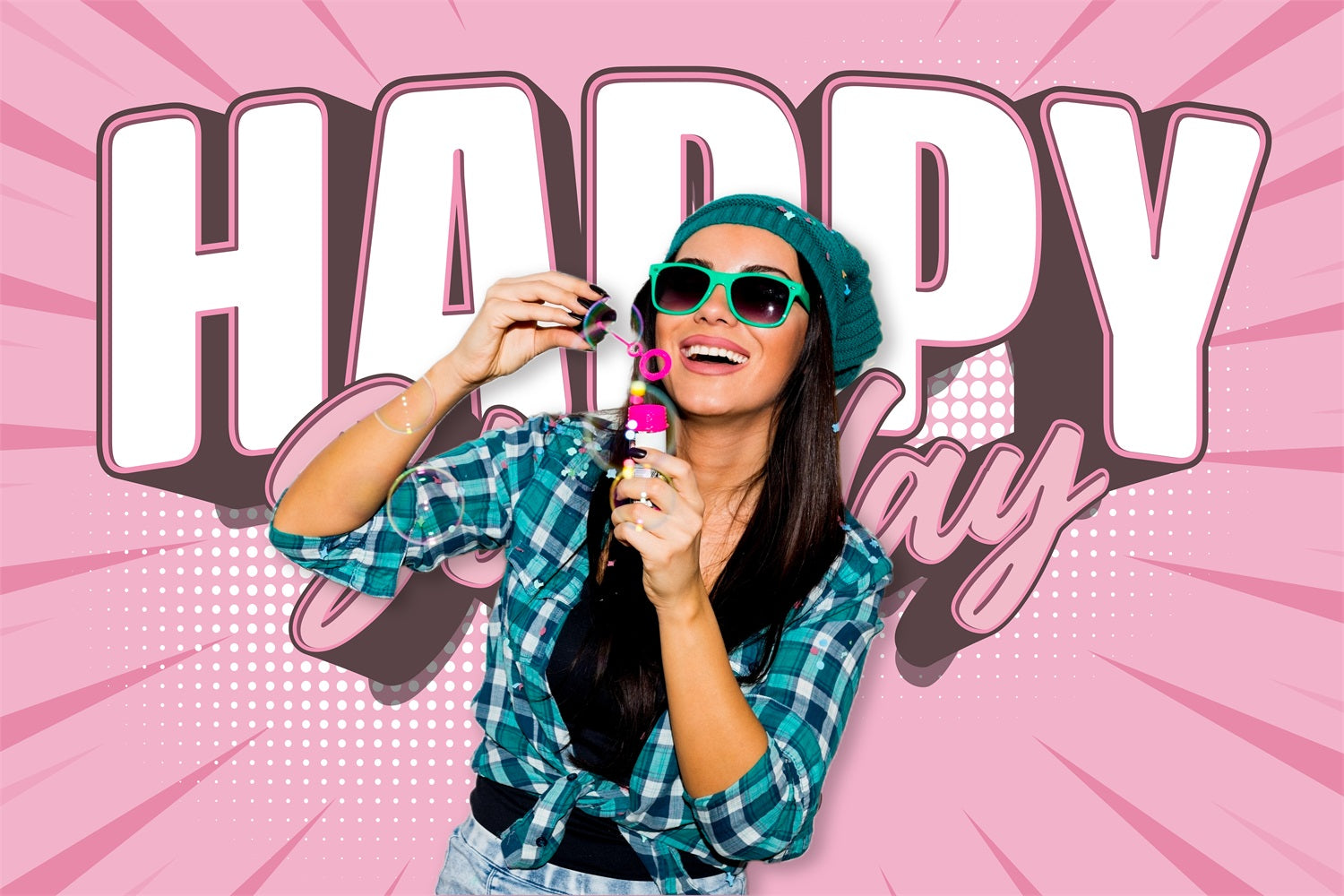 Toile de fond rose personnalisée pour fête d'anniversaire RR5-51