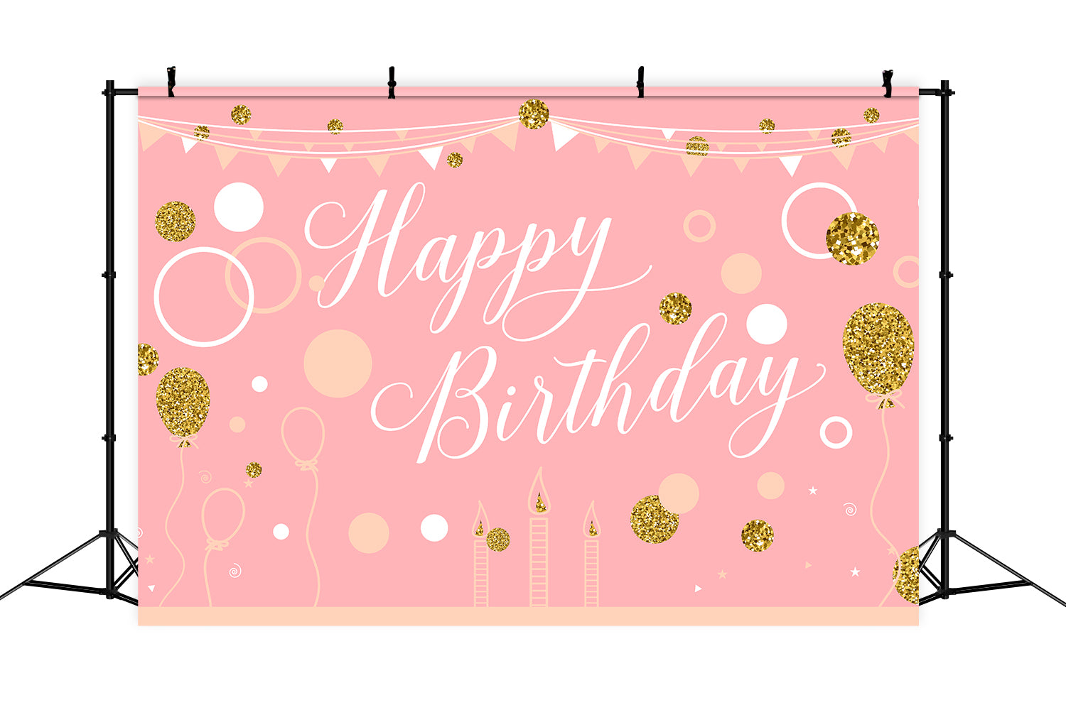 Toile de fond brillante rose et or personnalisée pour joyeux anniversaire RR5-52