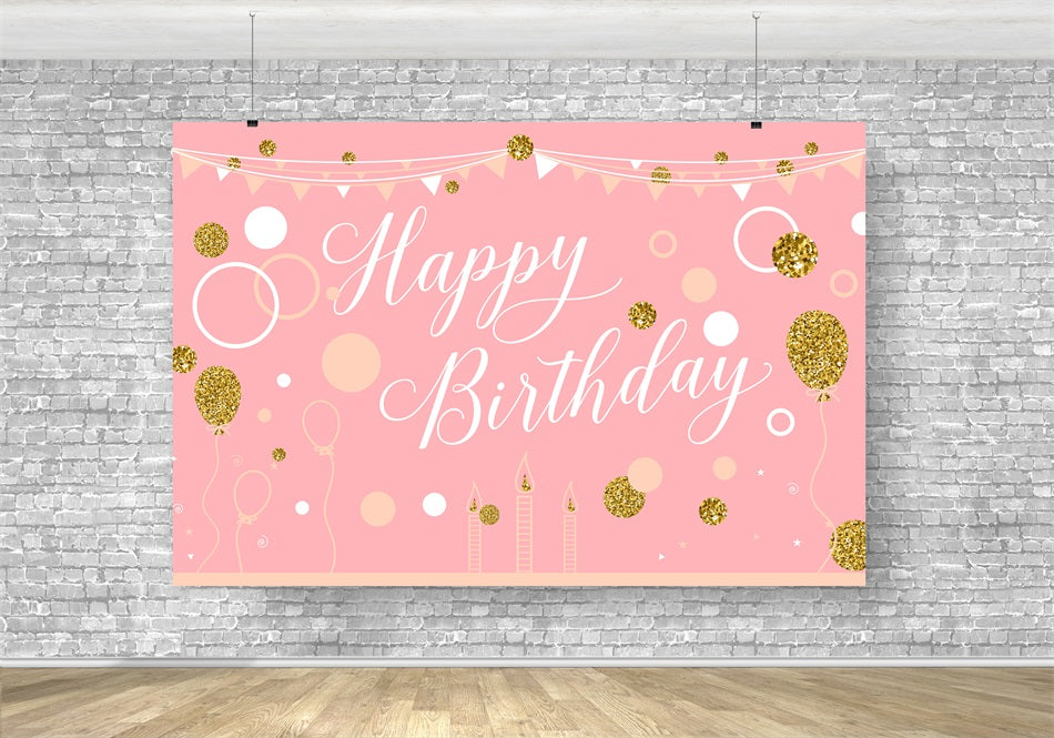 Toile de fond brillante rose et or personnalisée pour joyeux anniversaire RR5-52