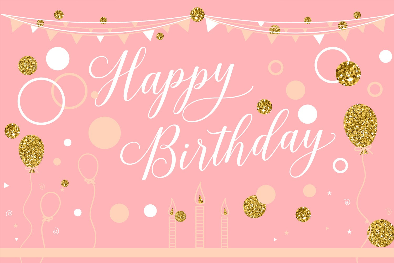 Toile de fond brillante rose et or personnalisée pour joyeux anniversaire RR5-52
