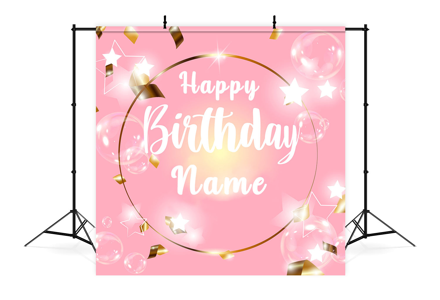 Toile de fond personnalisée pour anniversaire Ruban doré Ballons brillants RR5-53