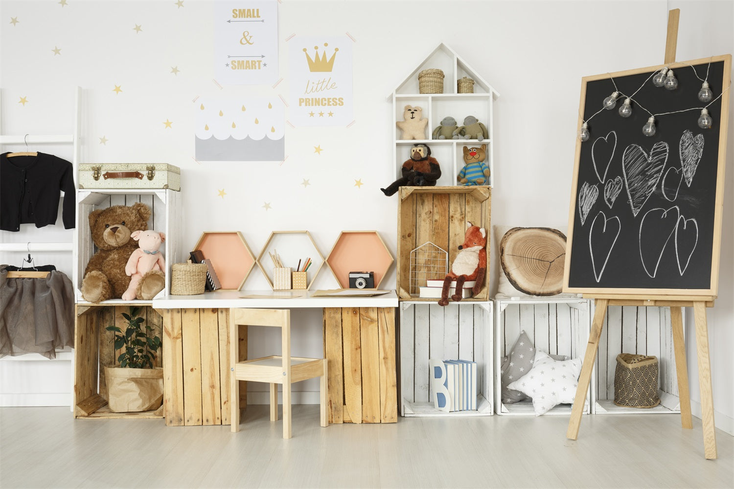 Toile de Fond Étude Chaleureuse avec Poupée Tableau d'Amour pour Enfants RR5-7