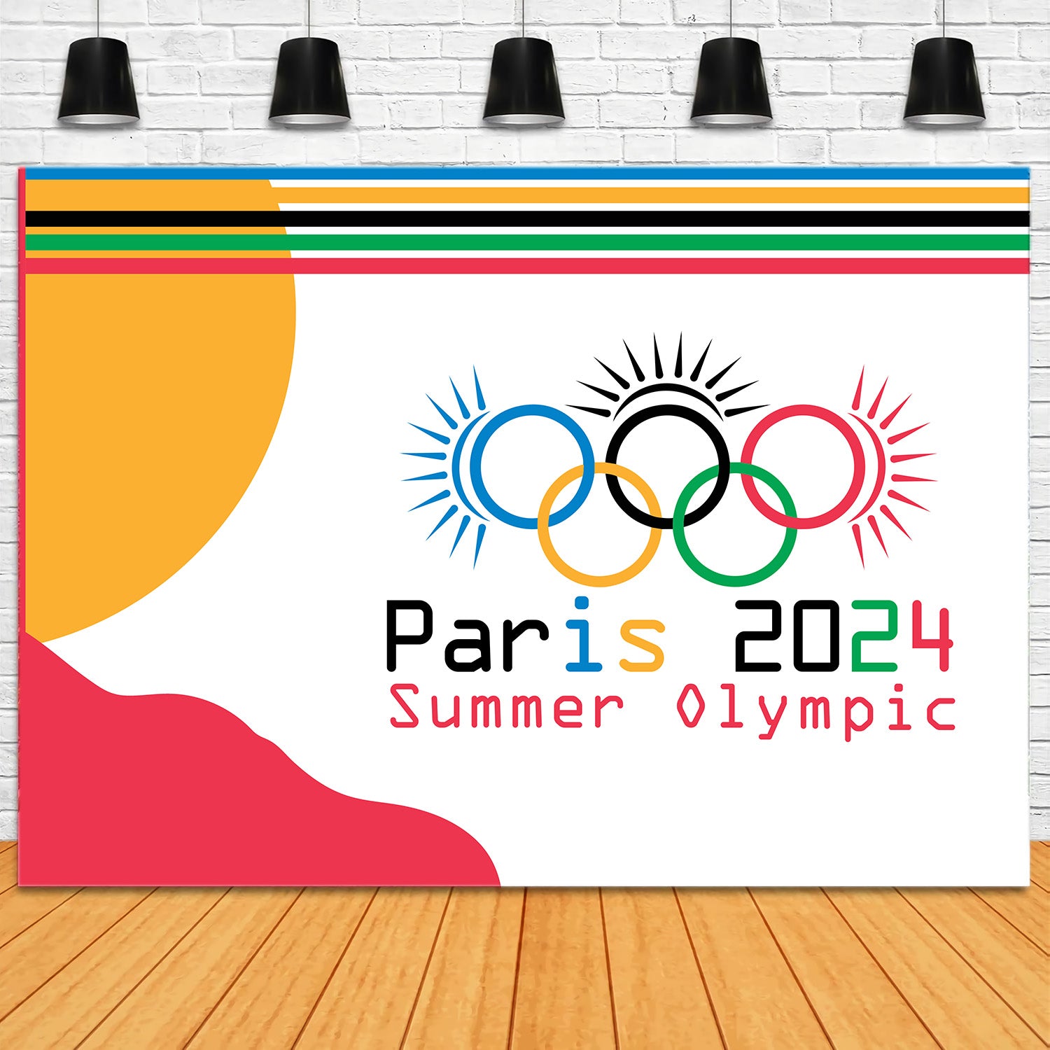 Toile de fond des cinq anneaux des Jeux olympiques d'été de Paris 2024 RR6-16