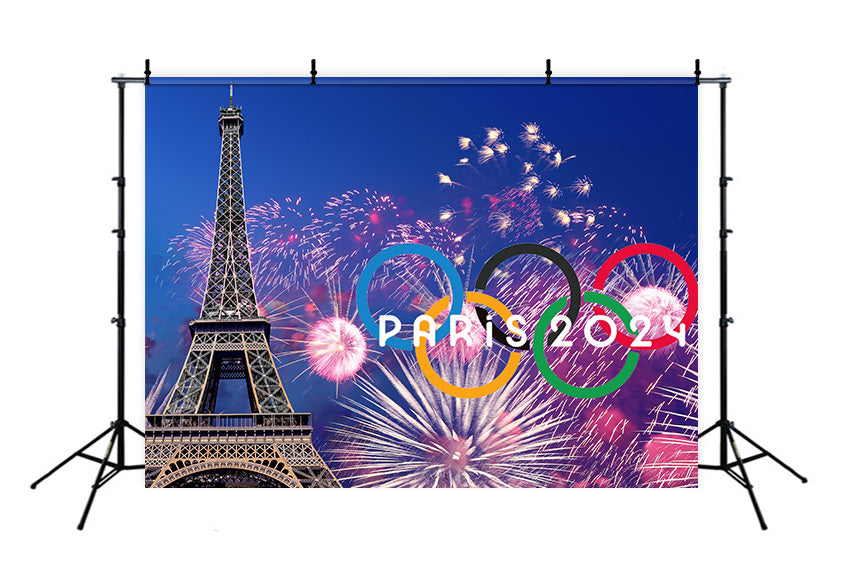 Tour Eiffel Paris 2024 Olympique Feu d'artifice Toile de fond RR6-19