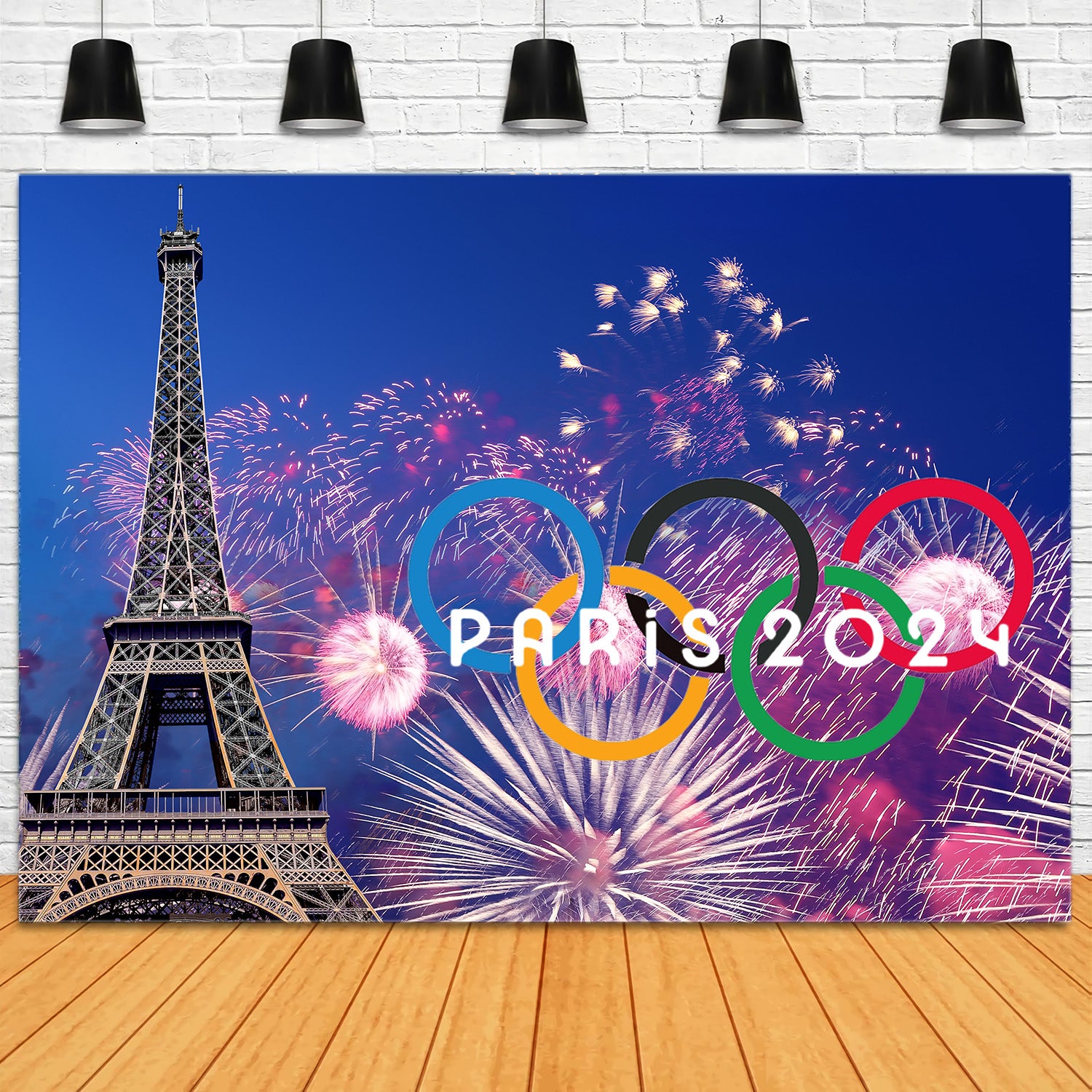 Tour Eiffel Paris 2024 Olympique Feu d'artifice Toile de fond RR6-19