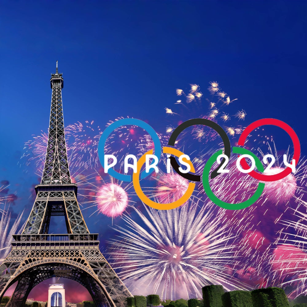 Tour Eiffel Paris 2024 Olympique Feu d'artifice Toile de fond RR6-19