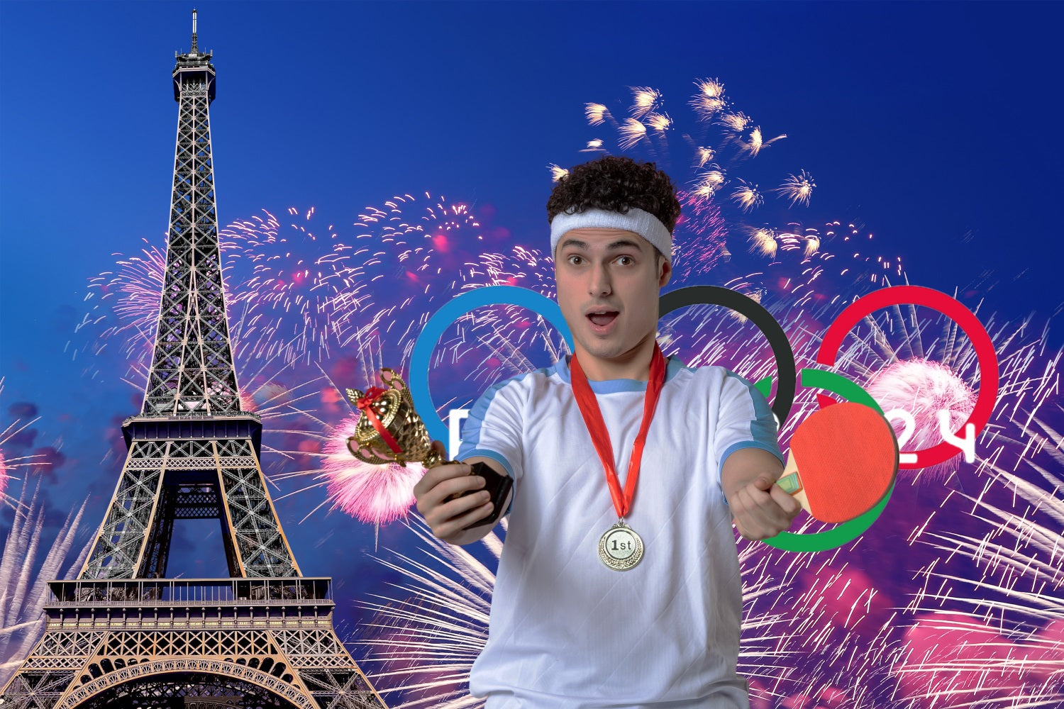 Tour Eiffel Paris 2024 Olympique Feu d'artifice Toile de fond RR6-19