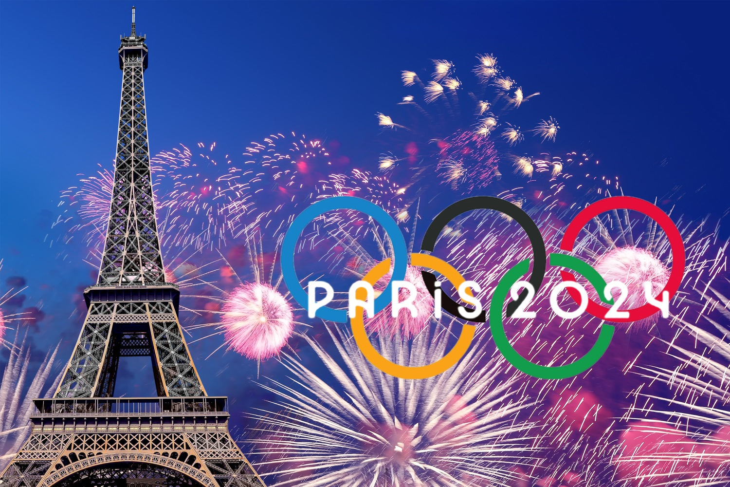 Tour Eiffel Paris 2024 Olympique Feu d'artifice Toile de fond RR6-19