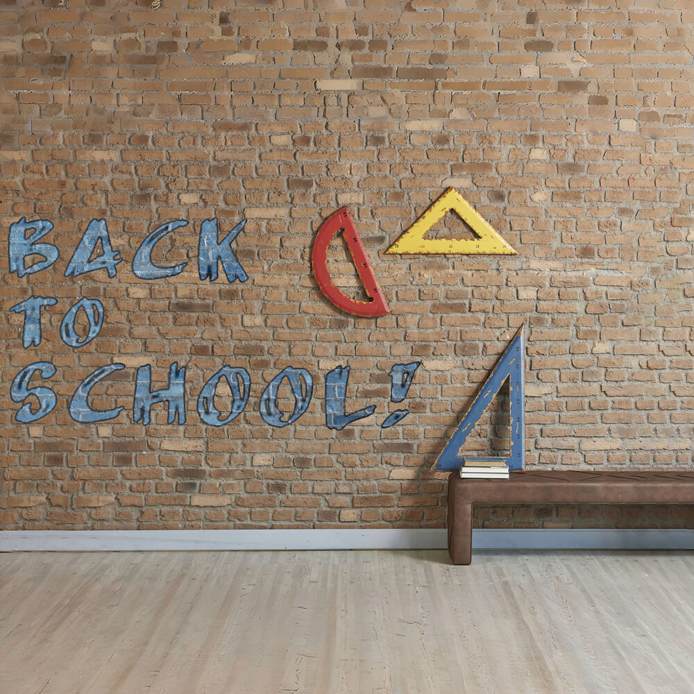 Toile de fond retour à l'école règles mur de briques RR6-29