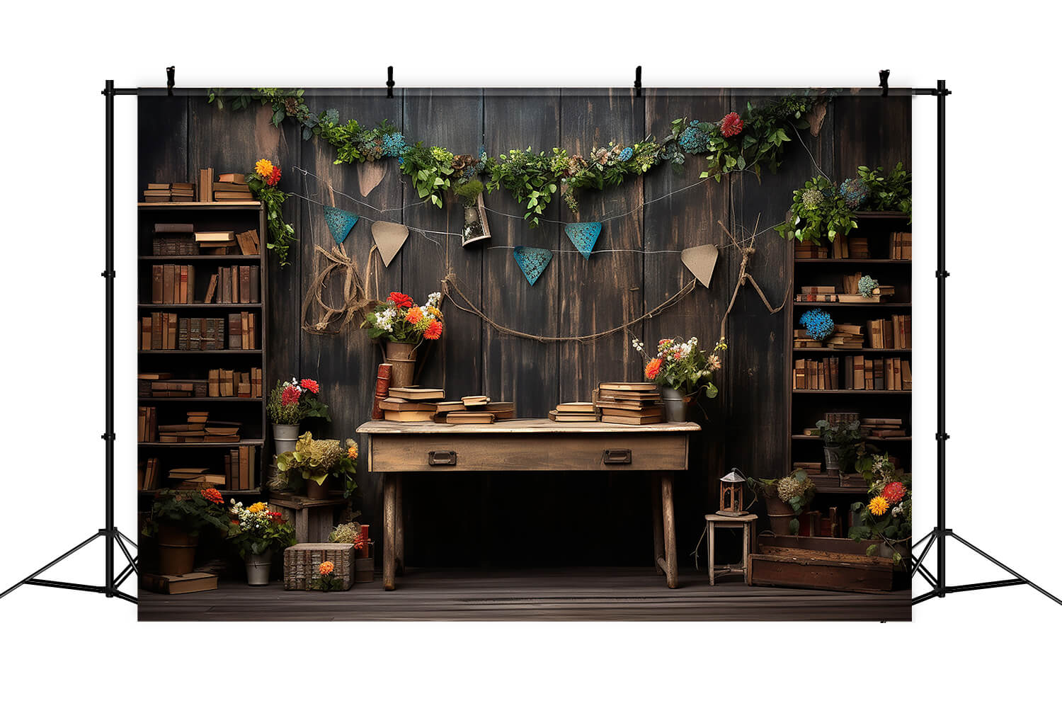 Toile de fond photographie étagère en bois retour à l'école RR6-33