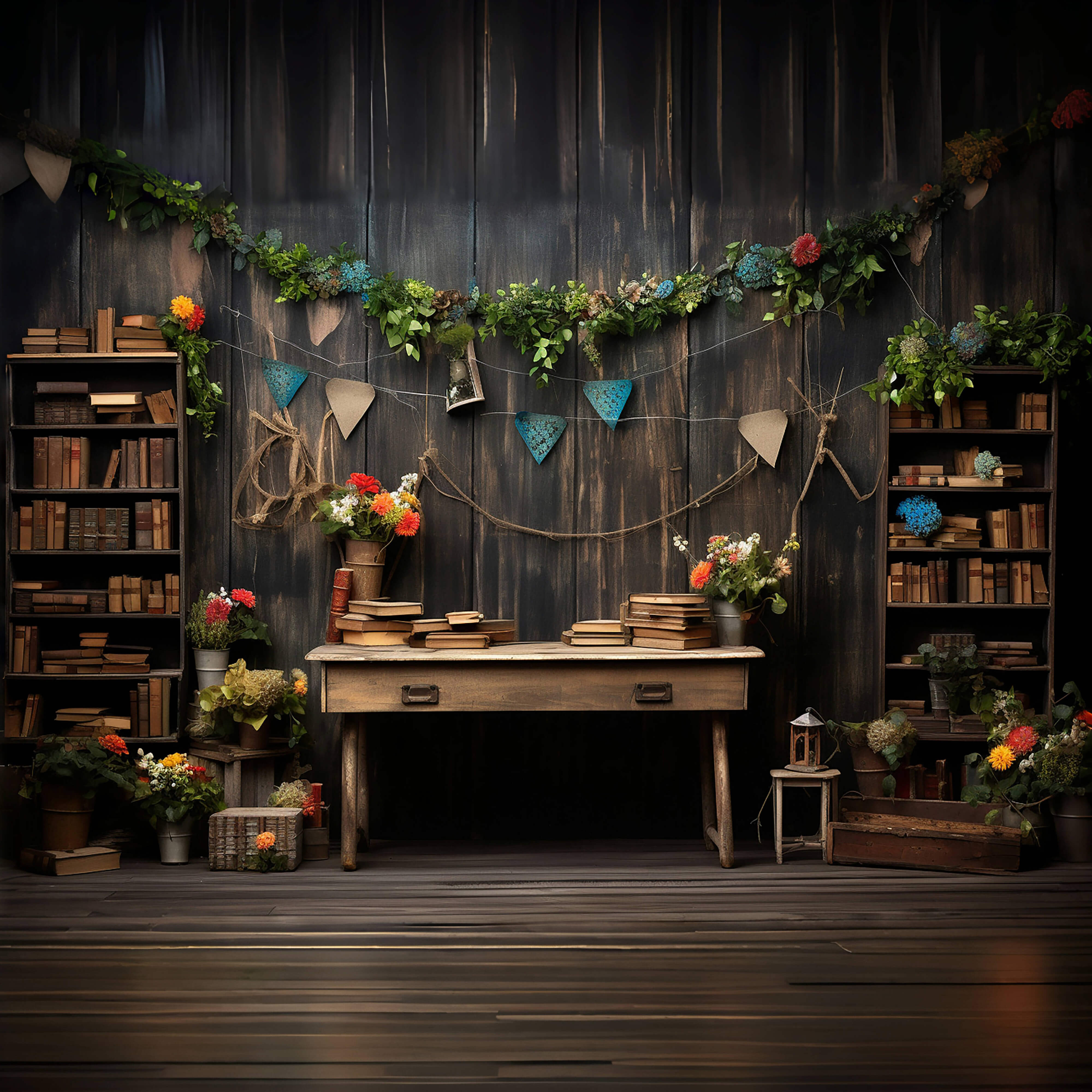 Toile de fond photographie étagère en bois retour à l'école RR6-33