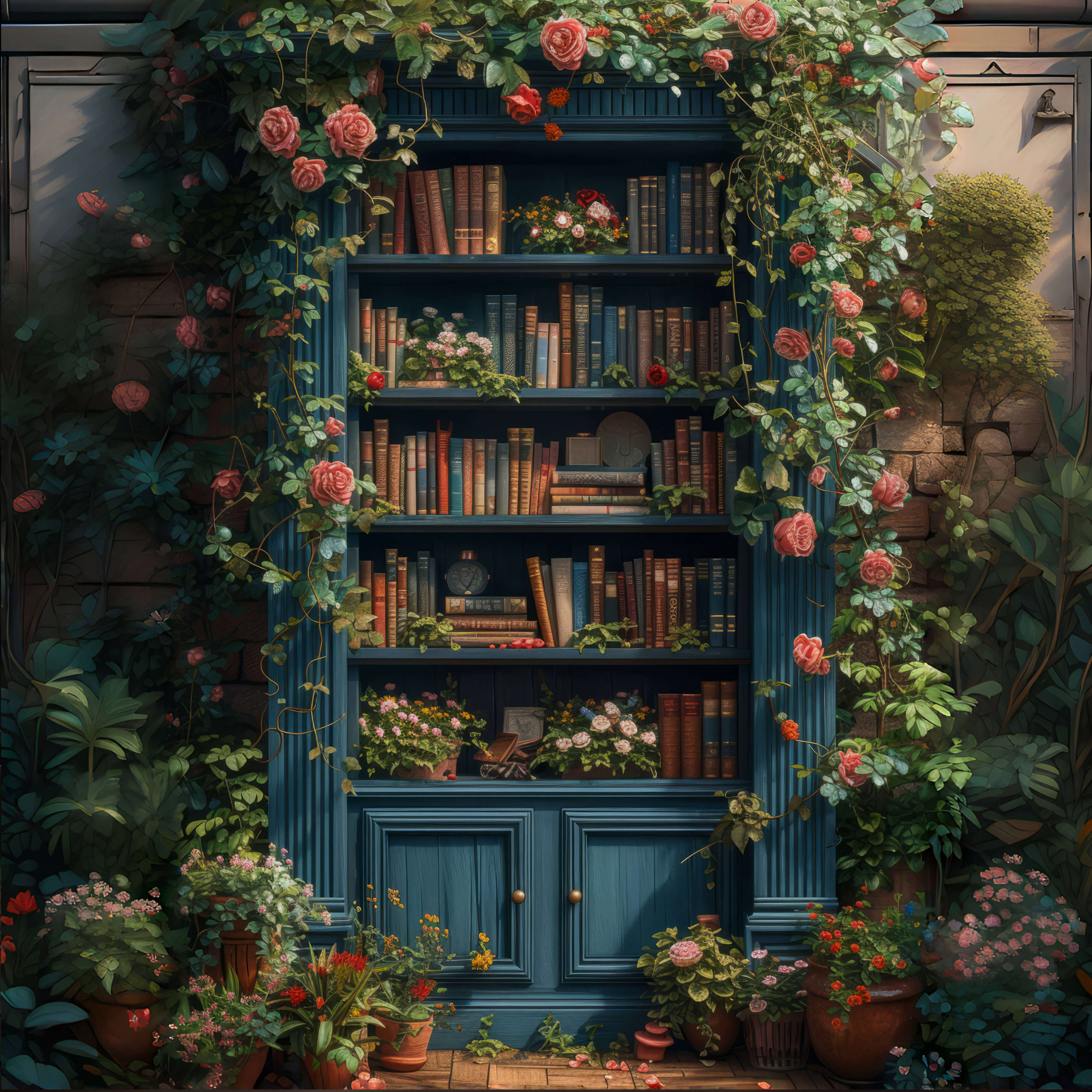 Toile de fond étagère avec des fleurs retour à l'école RR6-35