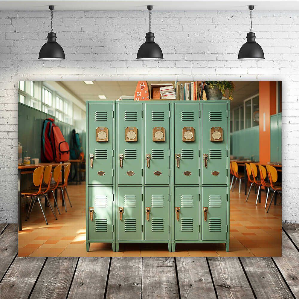 Toile de fond photographie couloir de lycée avec casiers RR6-37