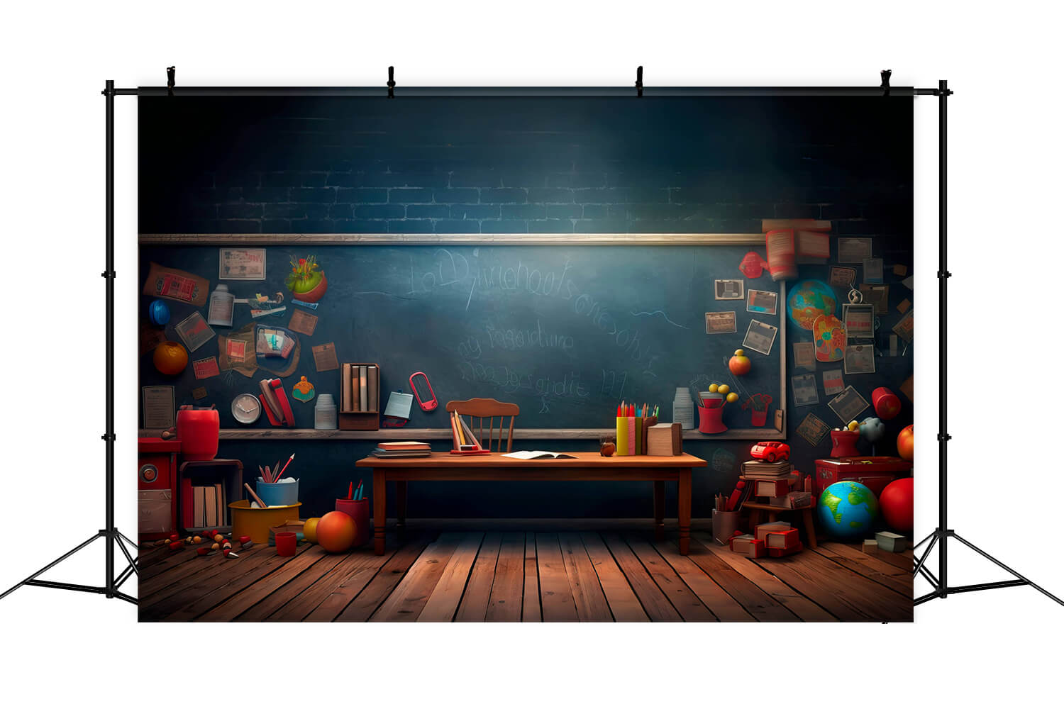 Toile de fond tableau noir bureau et fournitures scolaires RR6-40