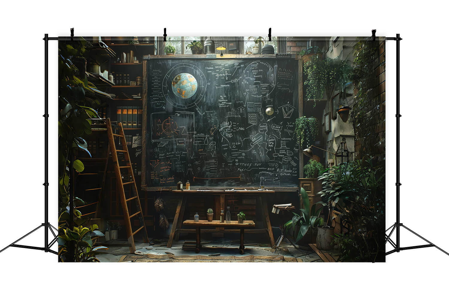 Toile de fond étagère vintage tableau noir salle d'étude RR6-43