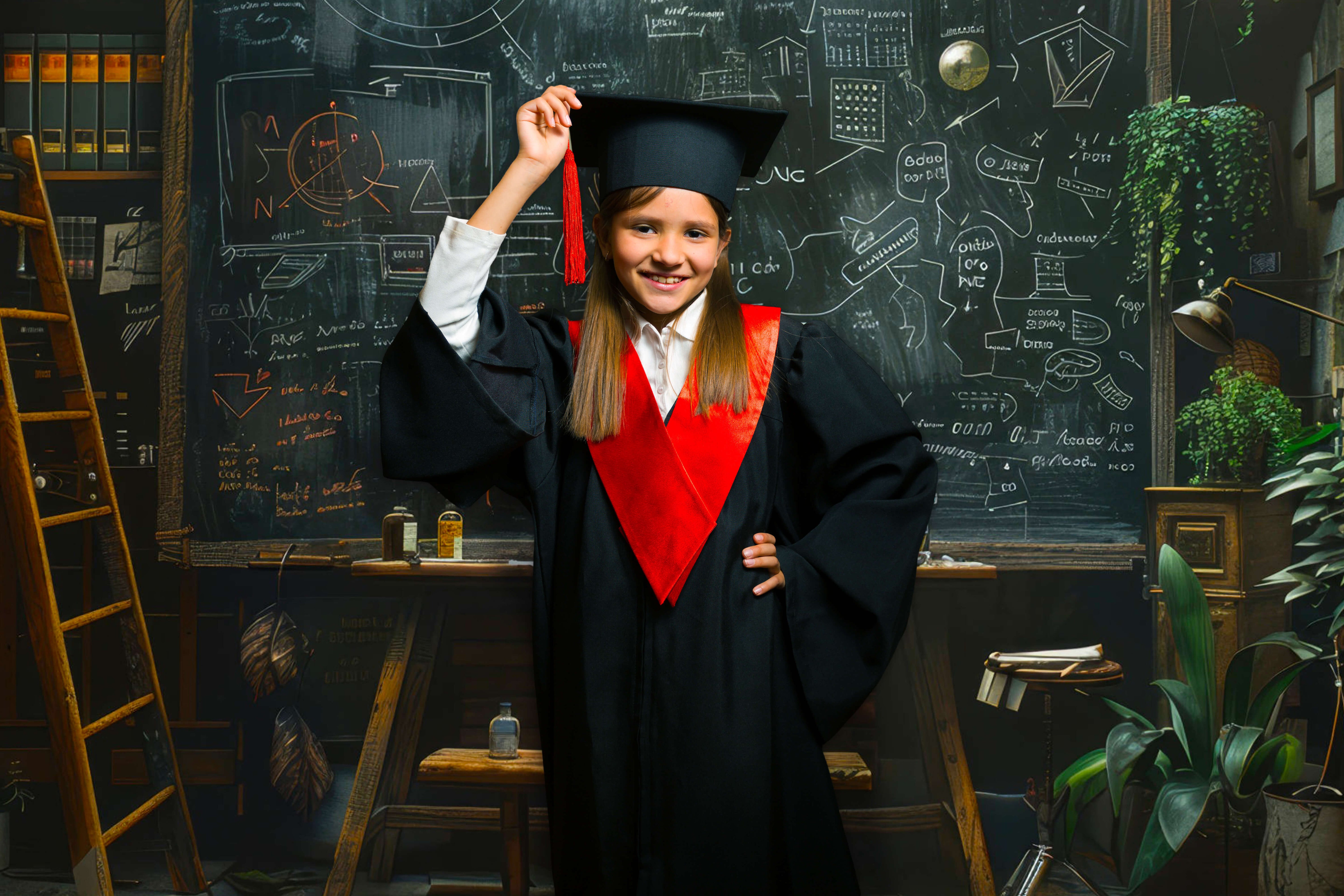 Toile de fond étagère vintage tableau noir salle d'étude RR6-43