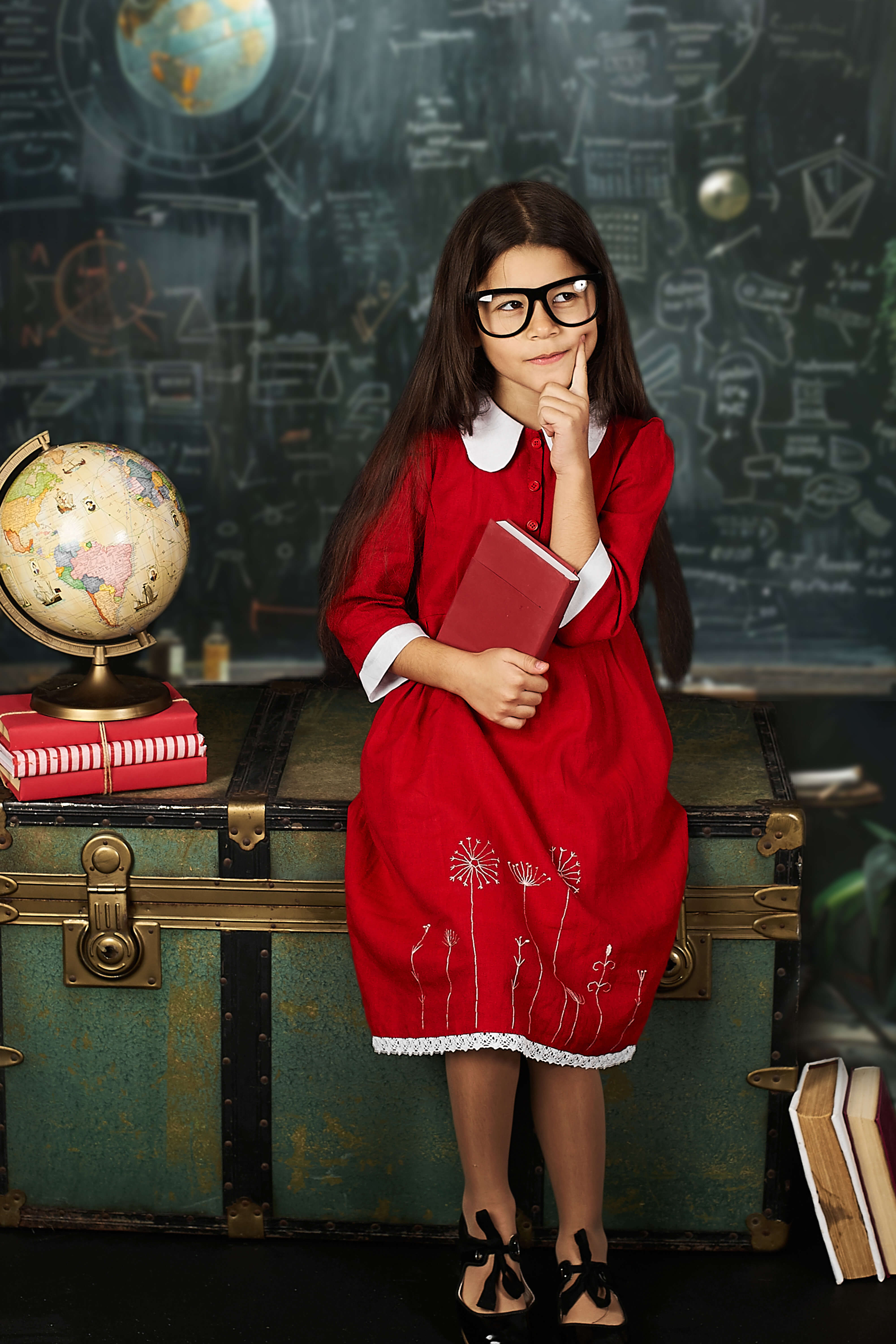 Toile de fond étagère vintage tableau noir salle d'étude RR6-43