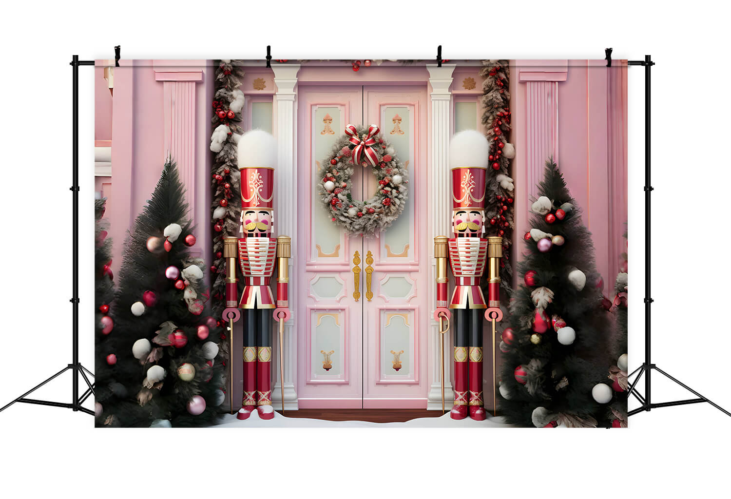 Toile de fond porte d'entrée rose de Noël casse-noisette RR6-46