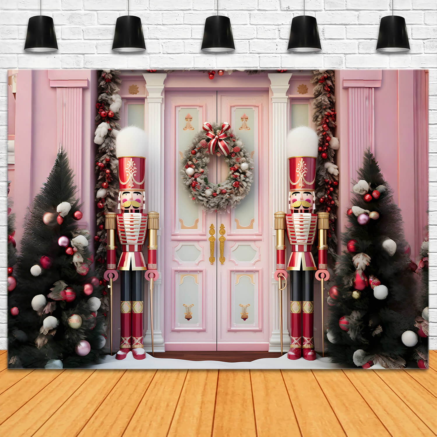 Toile de fond porte d'entrée rose de Noël casse-noisette RR6-46