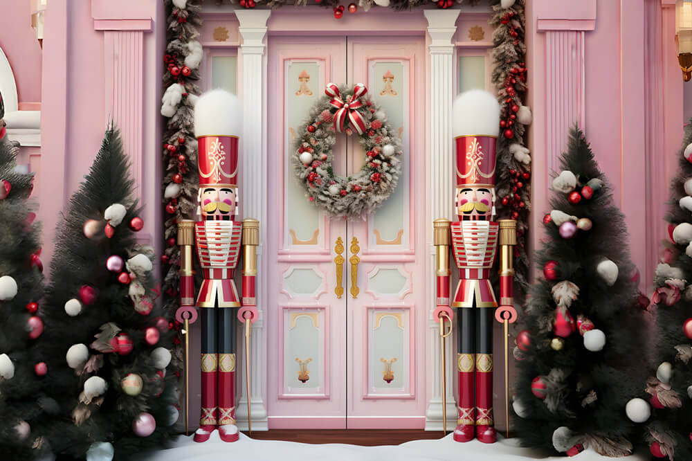 Toile de fond porte d'entrée rose de Noël casse-noisette RR6-46