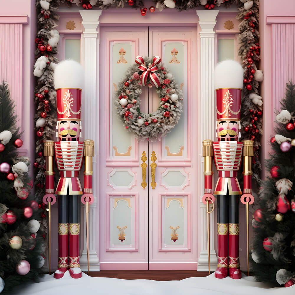 Toile de fond porte d'entrée rose de Noël casse-noisette RR6-46