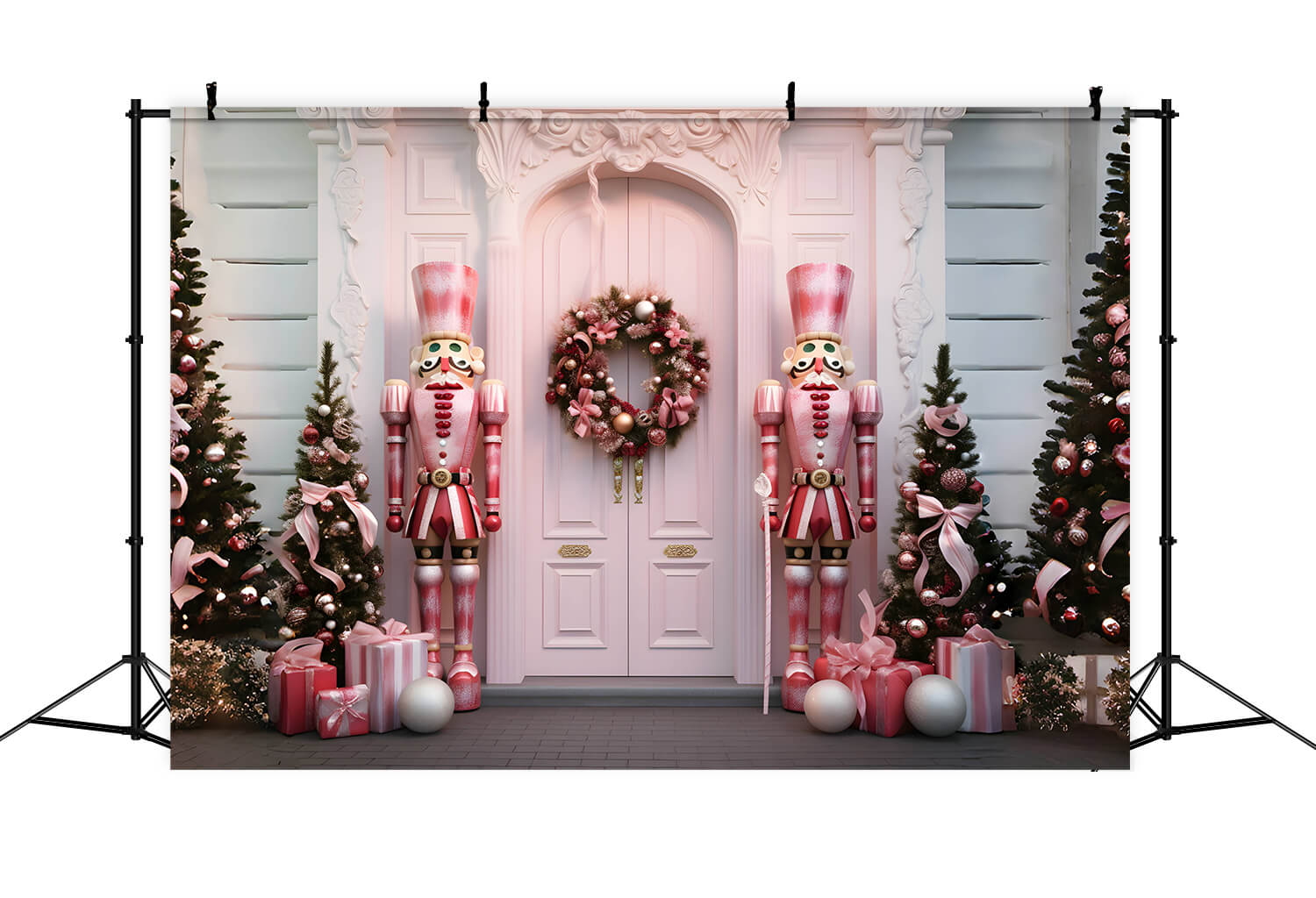Toile de fond arbre de Noël casse-noisette porte rose RR6-48