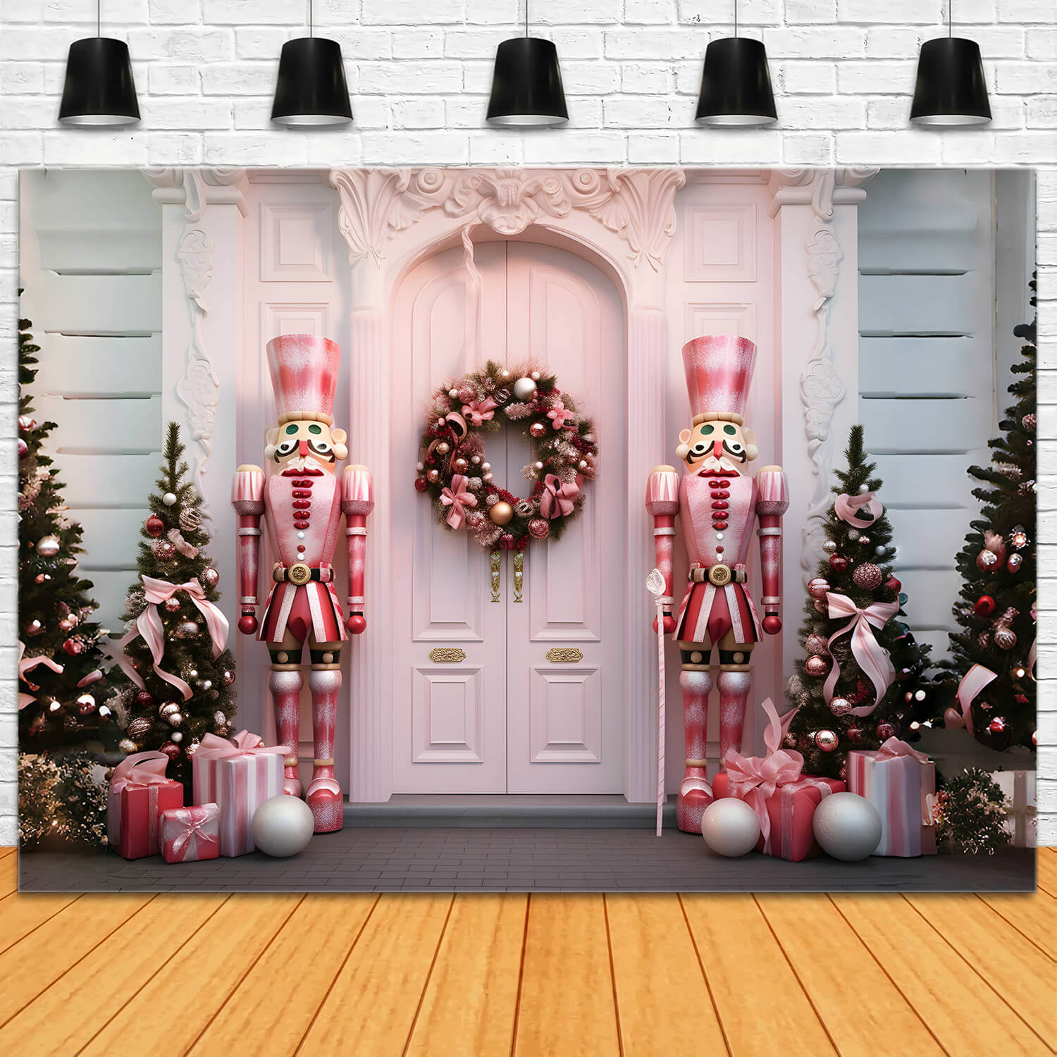 Toile de fond arbre de Noël casse-noisette porte rose RR6-48