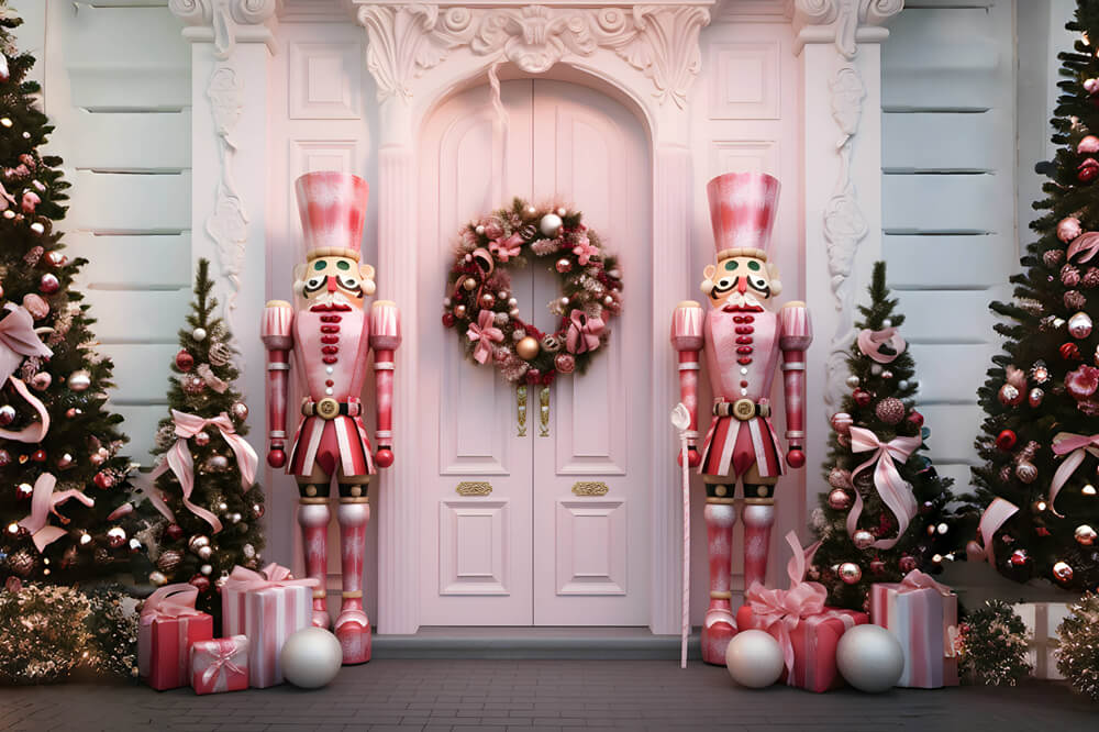 Toile de fond arbre de Noël casse-noisette porte rose RR6-48