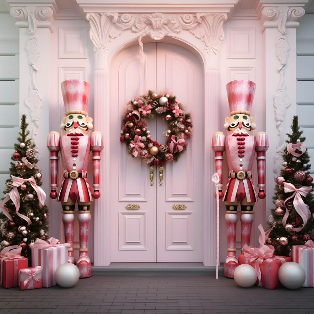 Toile de fond arbre de Noël casse-noisette porte rose RR6-48