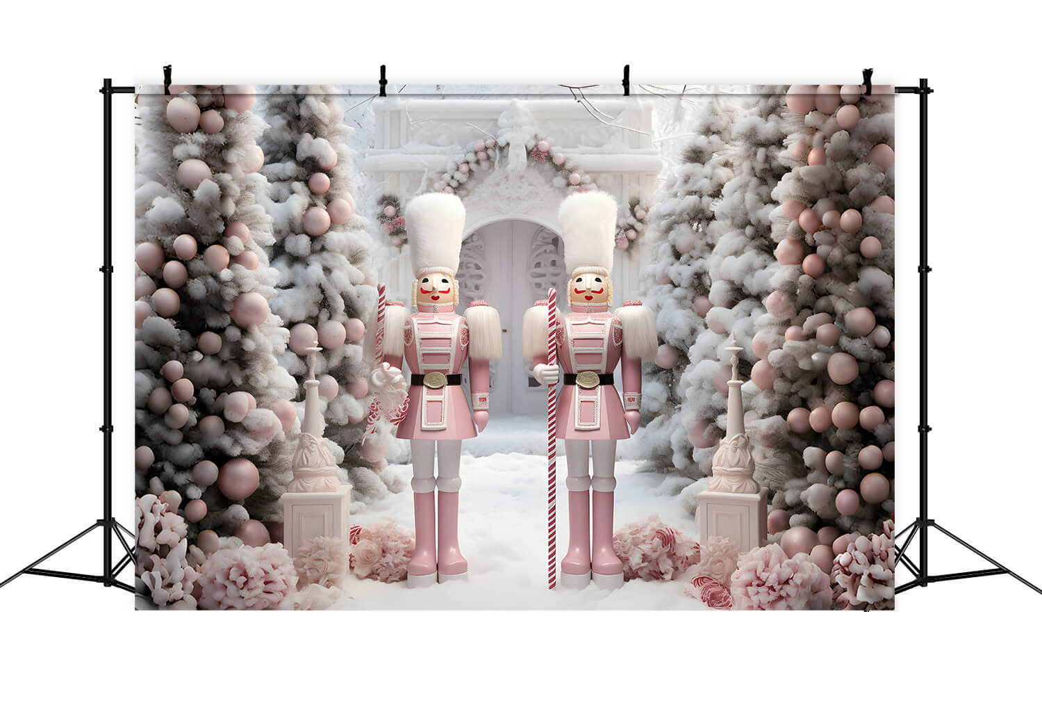 Toile de fond neige de Noël arbre rose casse-noisette RR6-49