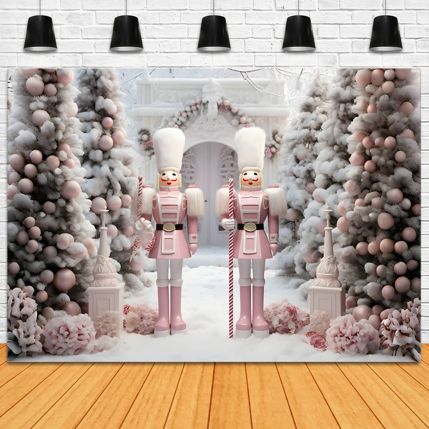 Toile de fond neige de Noël arbre rose casse-noisette RR6-49