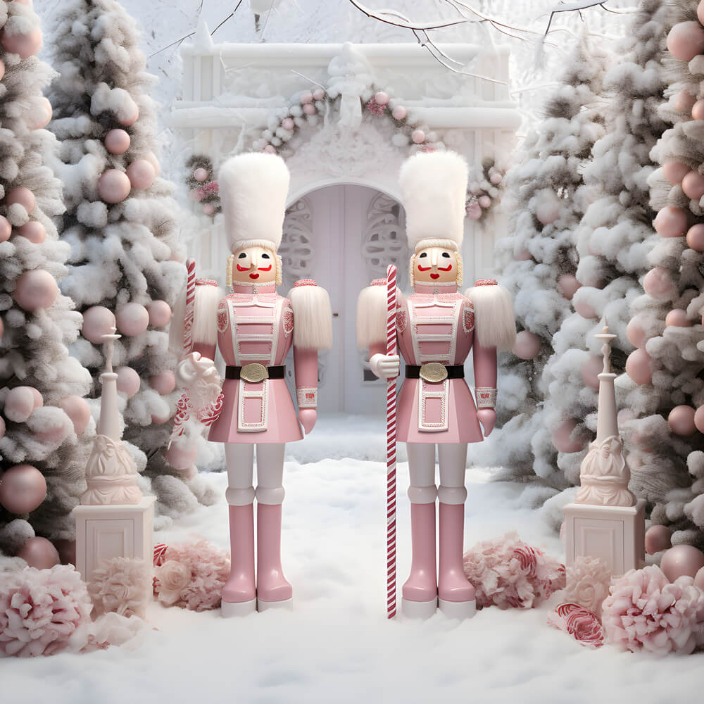 Toile de fond neige de Noël arbre rose casse-noisette RR6-49