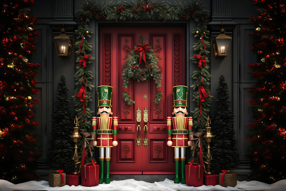 Toile de fond porte de maison de Noël neige casse-noisette RR6-57