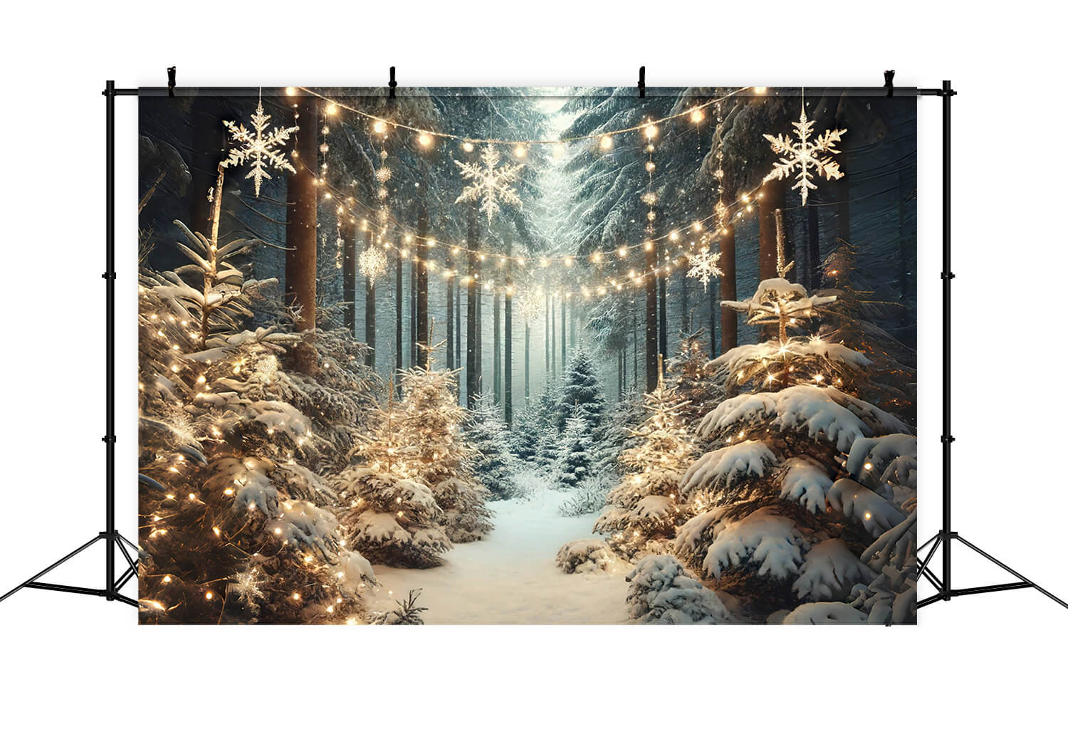 Toile de fond lumière flocons de neige forêt enneigée d'hiver RR6-60