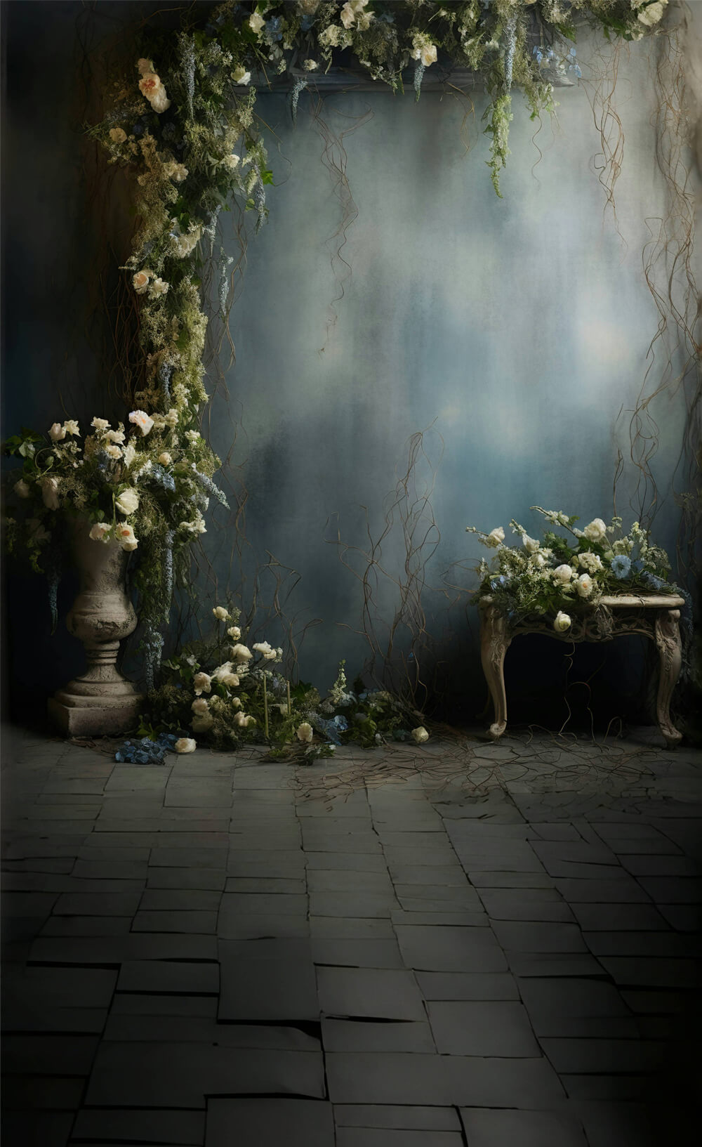 Toile de fond Bleu Abstrait Balayé Floral Beaux-Arts RR6-91