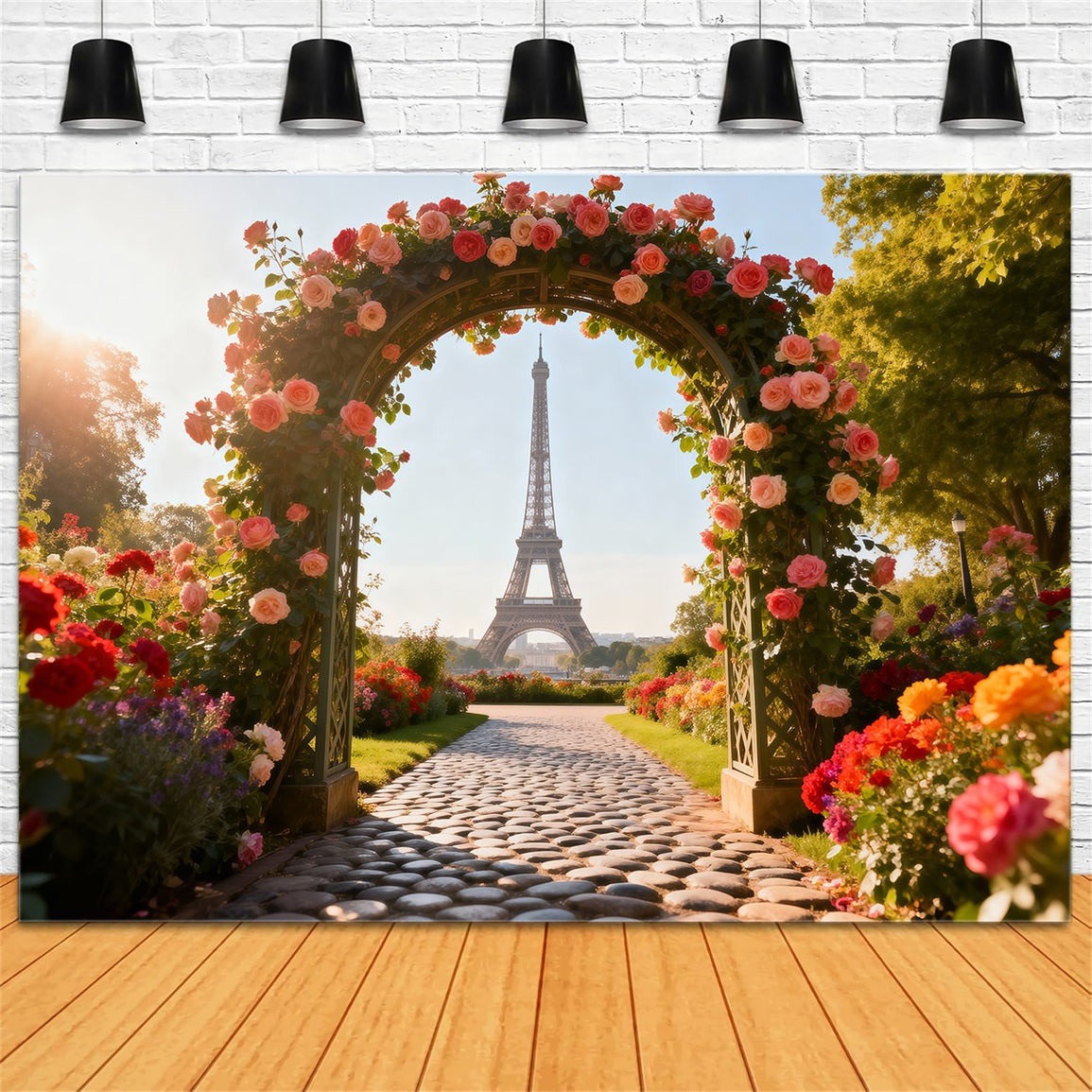 Toile de fond Photo Paris Allée Arche Florale Jardin Roses RR61-35